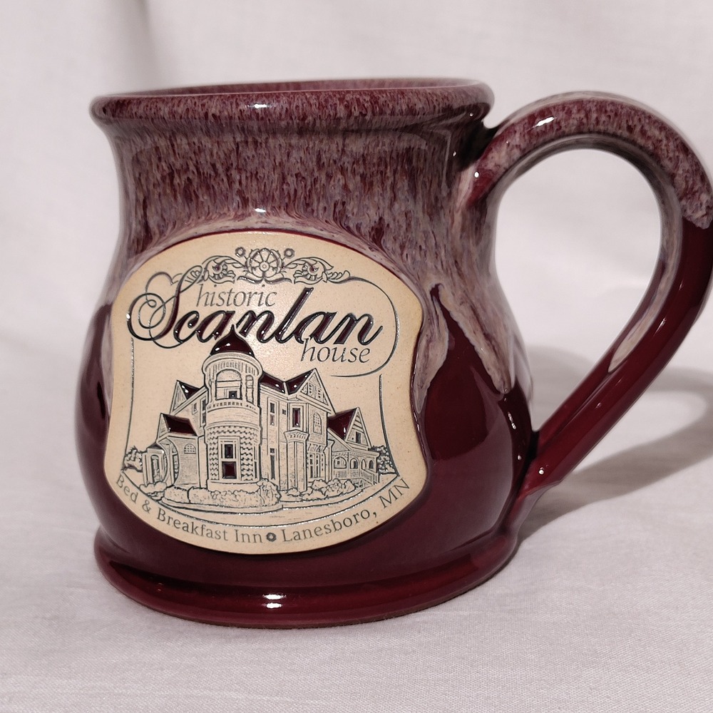 Deneen Pottery Historic Scanlan House Lanesboro, MN Burgundy Drip Glaze Mug